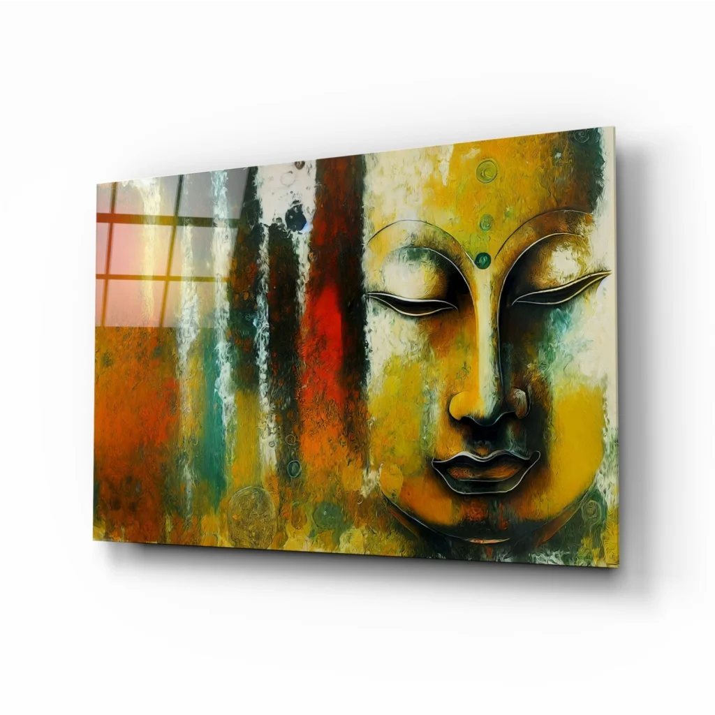 Serene Buddha Glass Wall Art in Vibrant Abstract Colors | Insigneart USA | vintageantiquesgifts.com