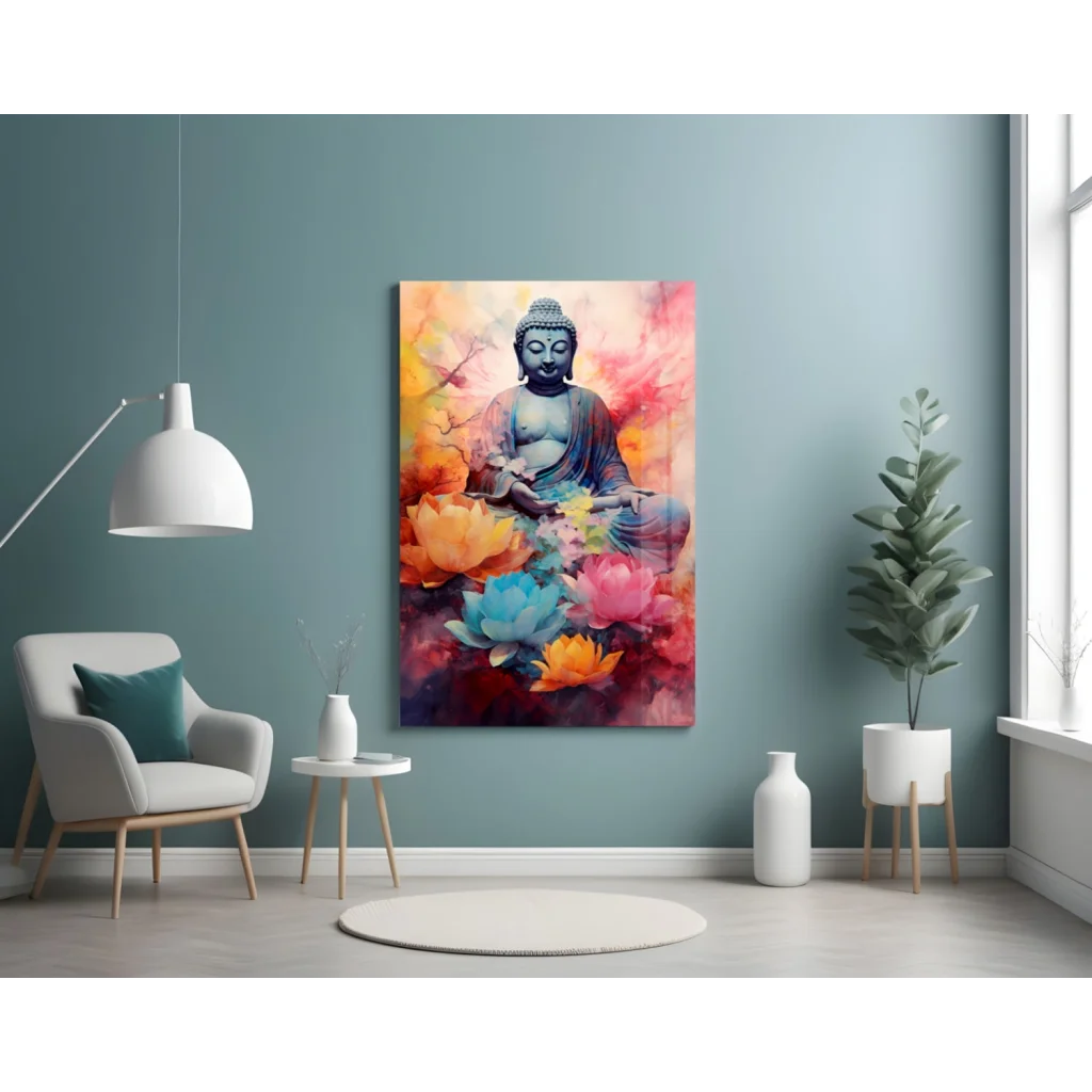 Vibrant Buddha Lotus Watercolor Wall Art Canvas Print | Contemporary Home Wall Art | vintageantiquesgifts.com