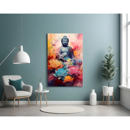 Vibrant Buddha Lotus Watercolor Wall Art Canvas Print | Contemporary Home Wall Art | vintageantiquesgifts.com