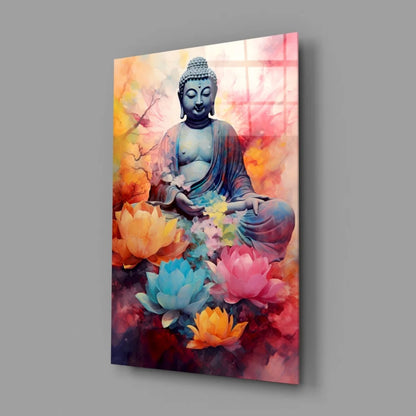 Vibrant Buddha Lotus Watercolor Wall Art Canvas Print | Glass Wall Art Print | vintageantiquesgifts.com