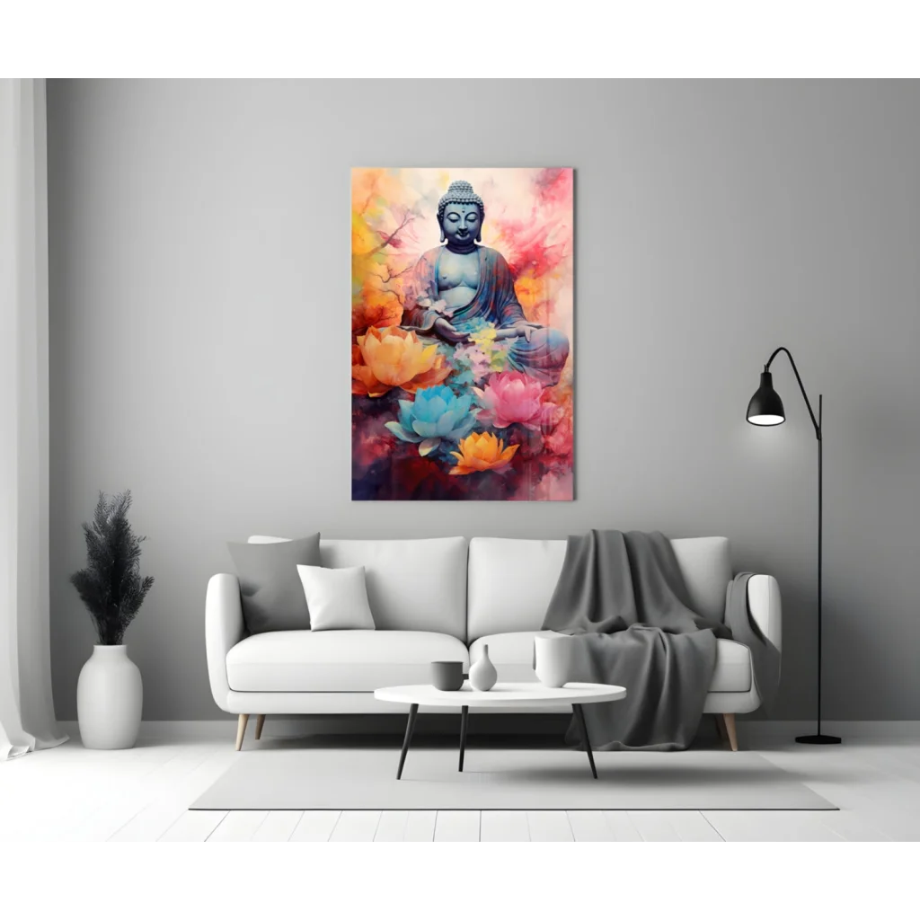 Vibrant Buddha Lotus Watercolor Wall Art Canvas Print | Modern Wall Art Decor | vintageantiquesgifts.com