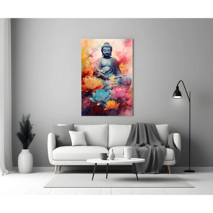 Vibrant Buddha Lotus Watercolor Wall Art Canvas Print | Modern Wall Art Decor | vintageantiquesgifts.com