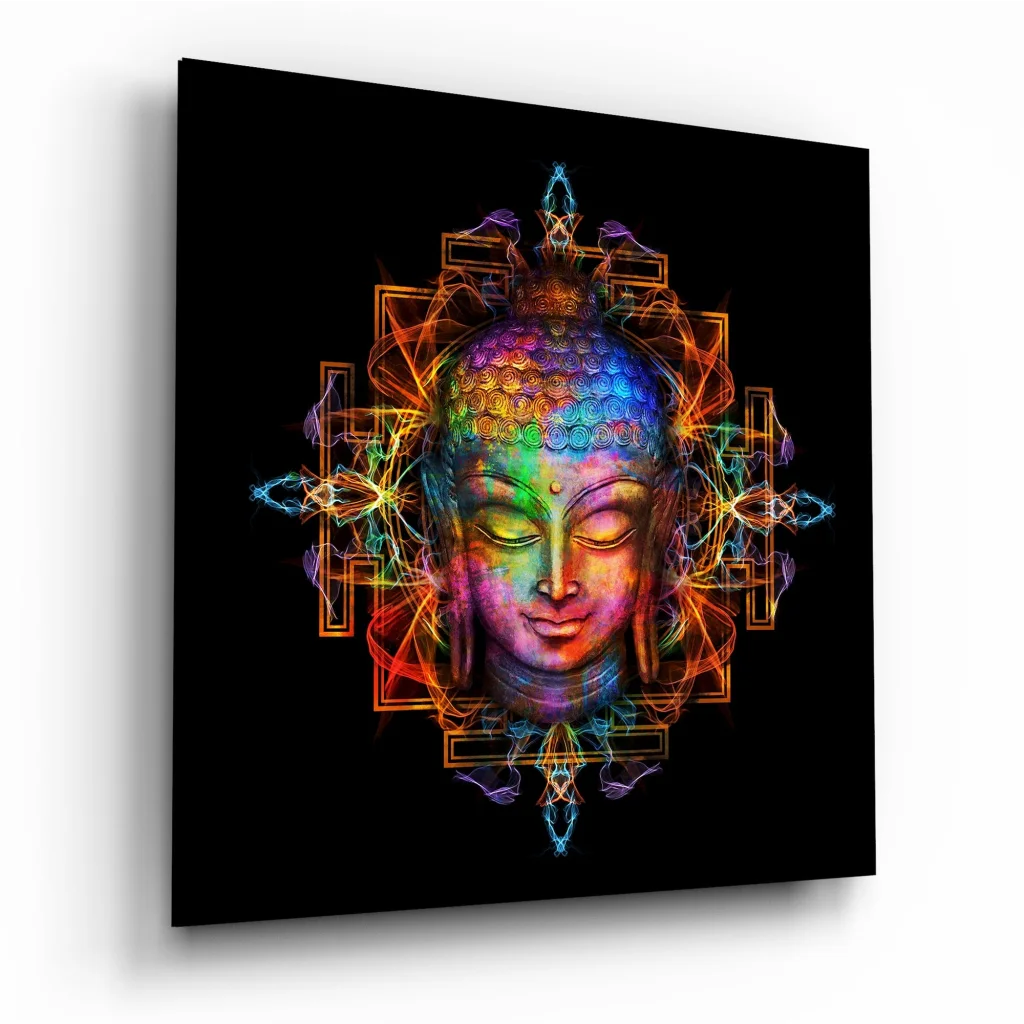 Vibrant Buddha Tempered Glass Art with Rainbow Glow | Insigneart USA | vintageantiquesgifts.com