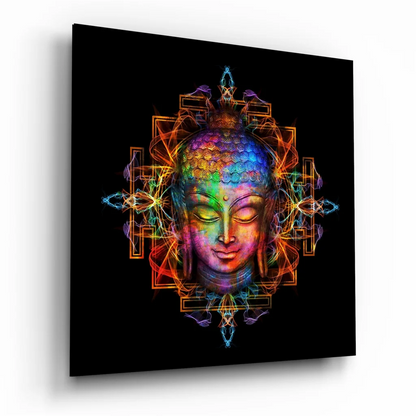 Vibrant Buddha Tempered Glass Art with Rainbow Glow | Insigneart USA | vintageantiquesgifts.com