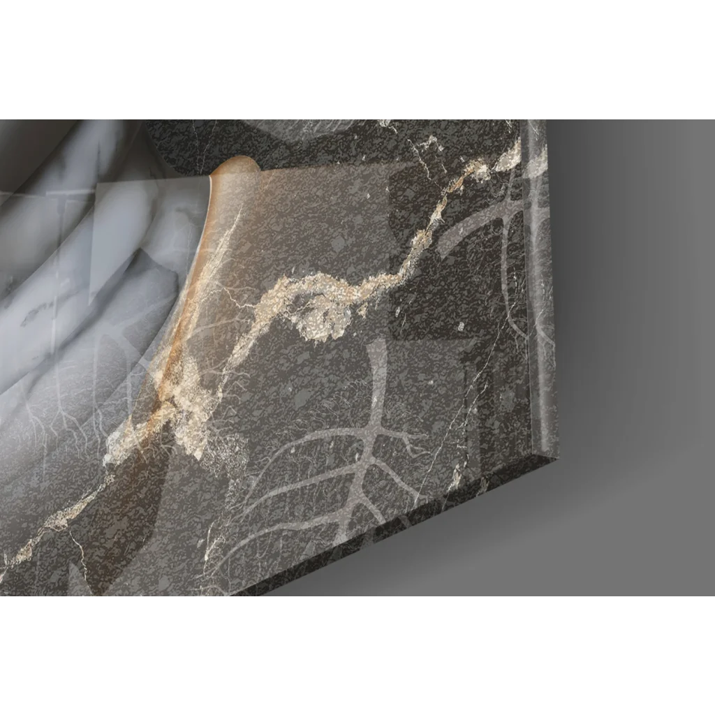 Stunning silver Buddha face glass wall art on dark gray marble slab