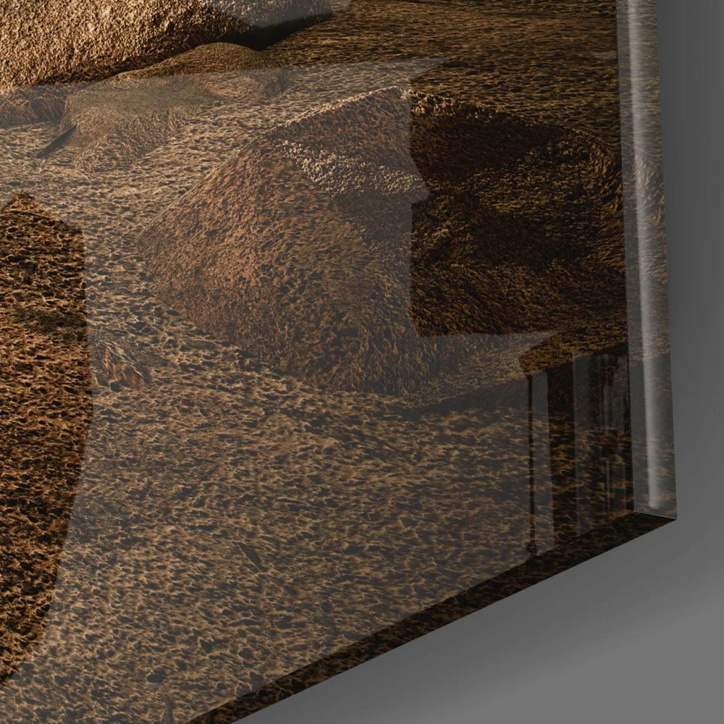 Buddha meditation desert glass wall art canvas print of rugged rocks