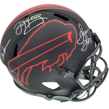Autographed Buffalo Bills replica helmet by Jim Kelly, black matte with red logo