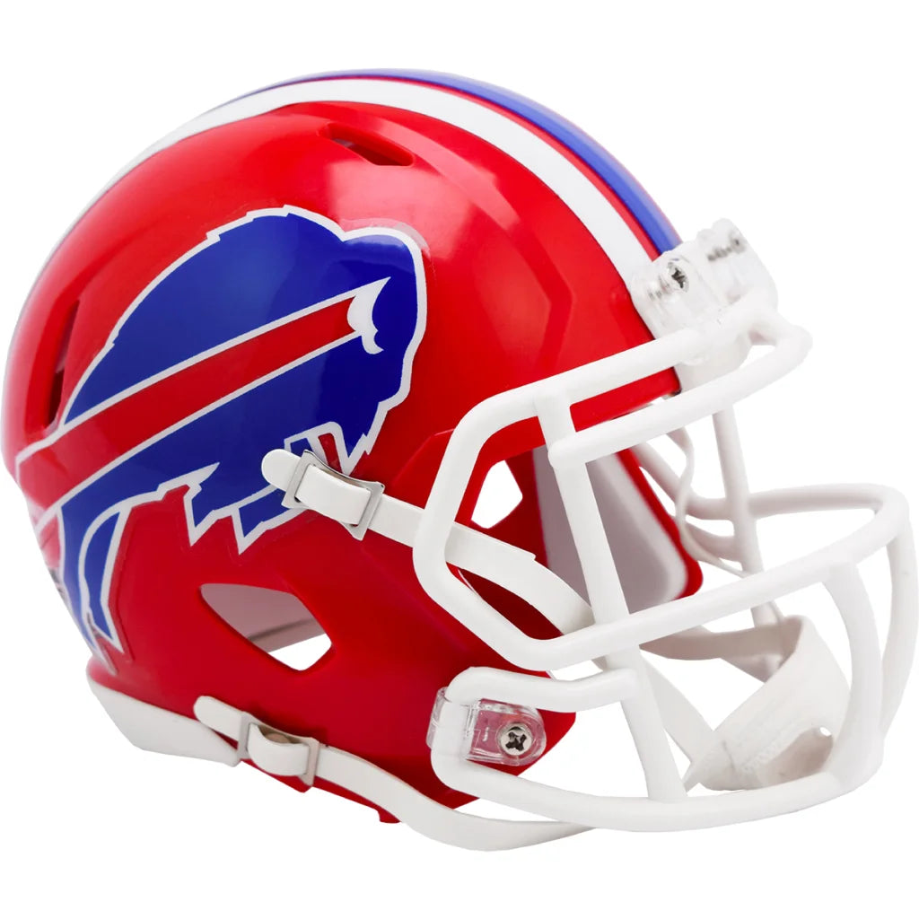 Buffalo Bills throwback speed mini helmet in red and blue with white face mask