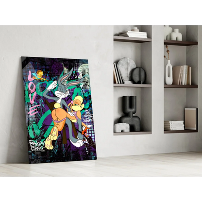 Vibrant Bugs Bunny and Lola Bunny graffiti love wall art canvas print