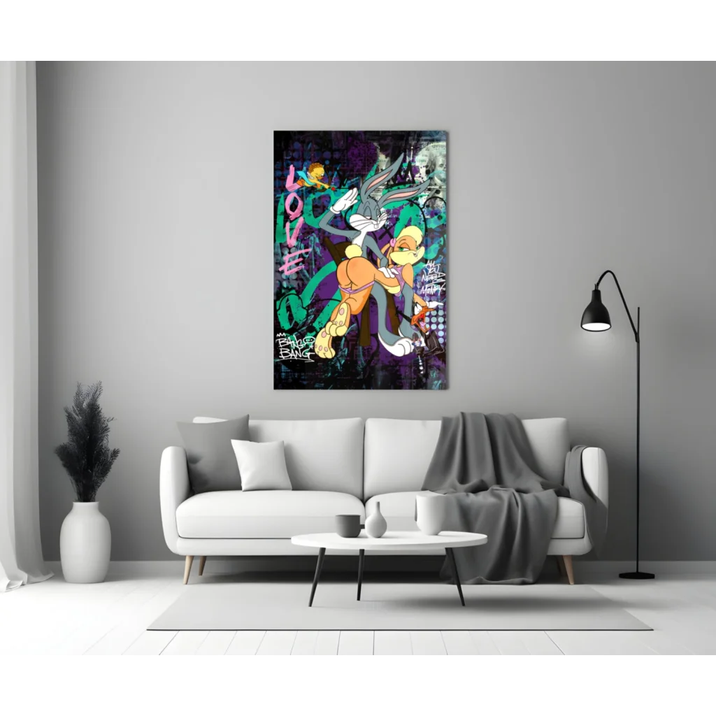Bugs Bunny and Lola Bunny graffiti love wall art canvas print