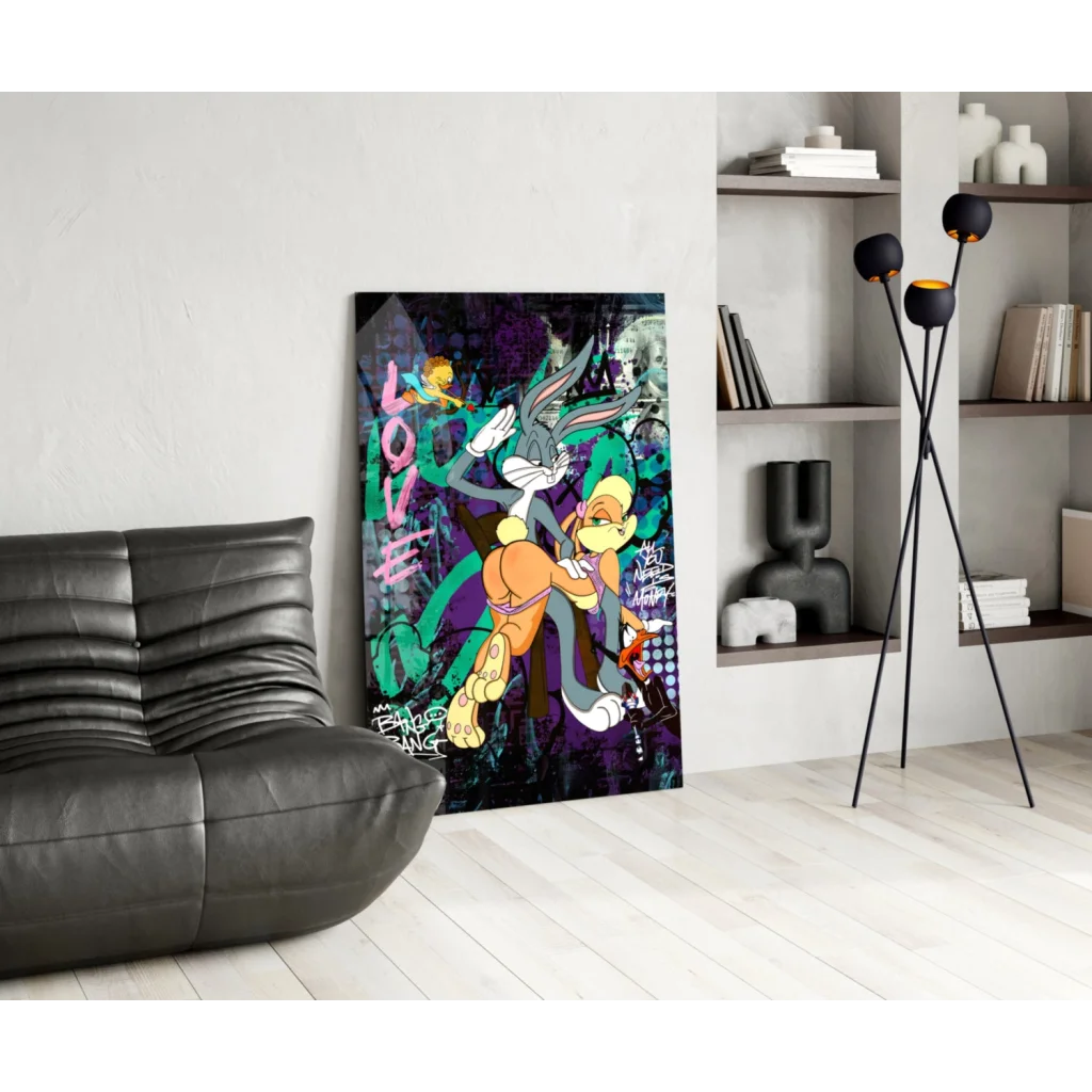 Bugs Bunny and Lola Bunny graffiti love wall art canvas print