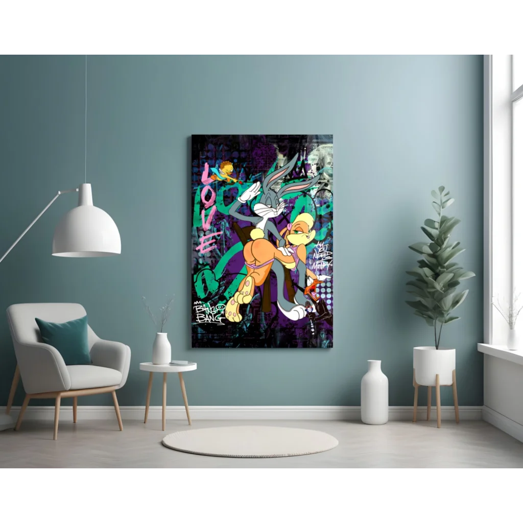 Bugs Bunny and Lola Bunny graffiti love wall art canvas print
