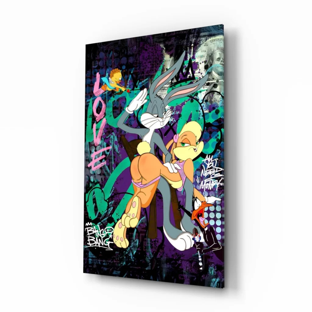 Vibrant Bugs Bunny and Lola Bunny graffiti wall art canvas print