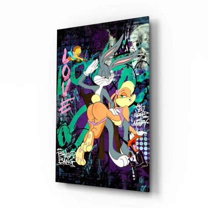 Vibrant Bugs Bunny and Lola Bunny graffiti wall art canvas print