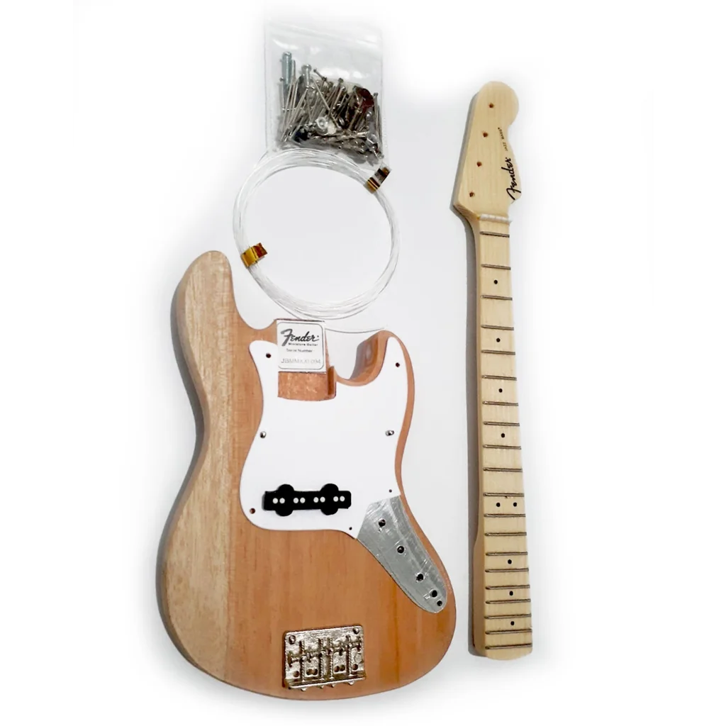 Natural wood Fender Mini Guitar Kit by Axe Heaven® with white pickguard