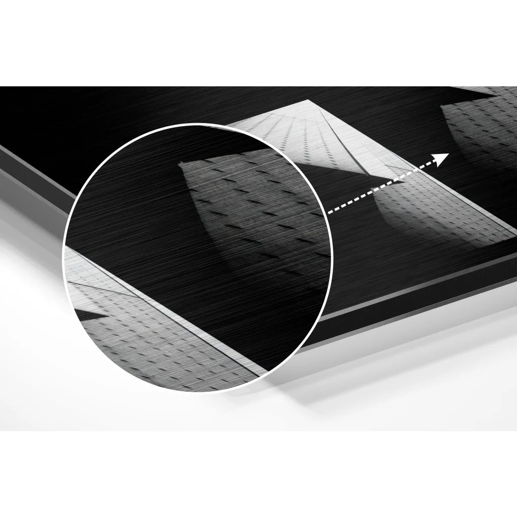 Stunning geometric black and white brushed aluminium dibond wall art print