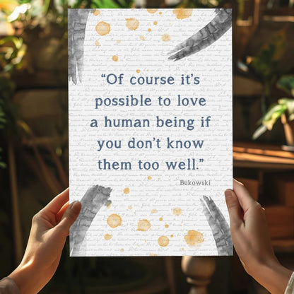Bukowski quote on insigne aluminum print with gold watercolor accents