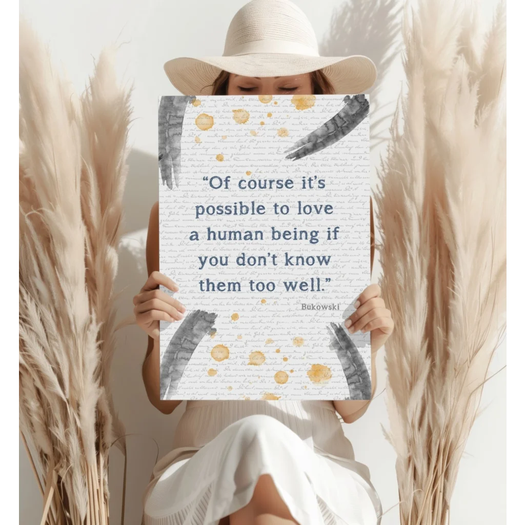 Bukowski quote on insigne aluminum print with gold watercolor accents