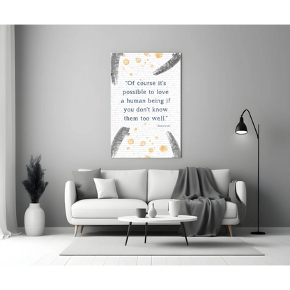 Bukowski quote glass wall art with gold watercolor splashes