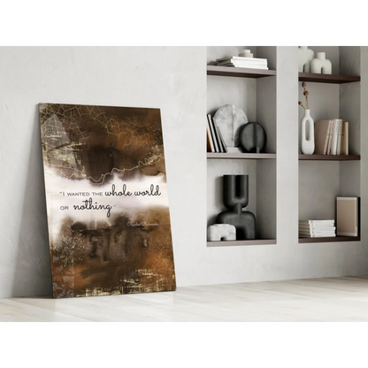 Bukowski quote glass wall art canvas in brown and white