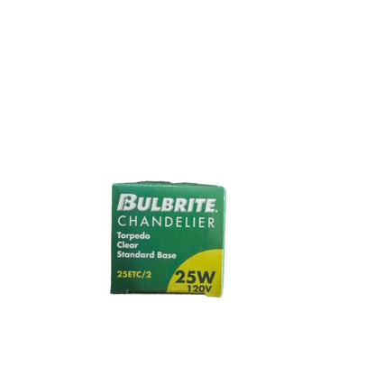 Bulbrite chandelier 25W 120V clear torpedo bulb with standard base