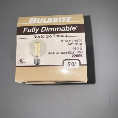 Bulbrite fully dimmable 5W LED filament antique G25 bulb