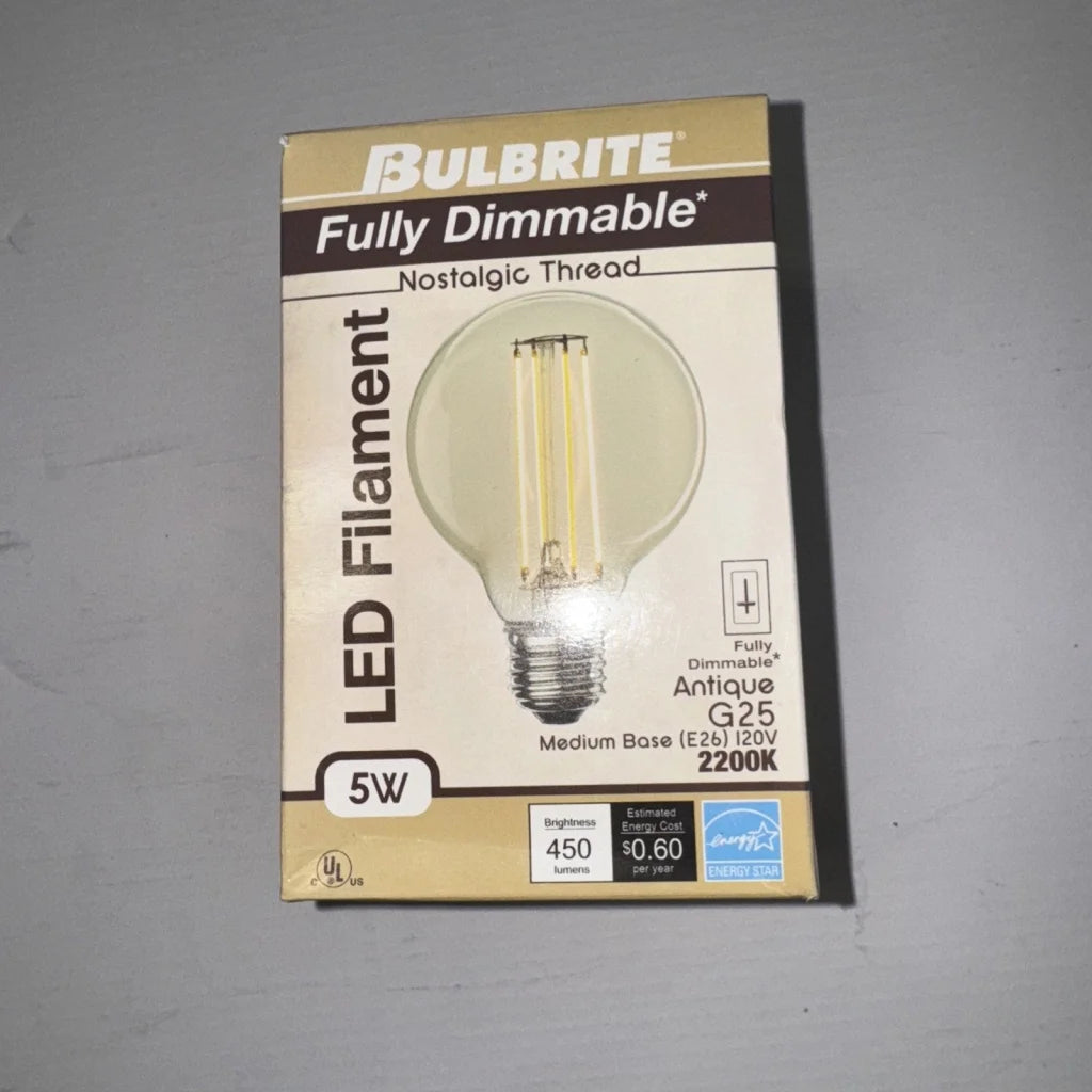 Bulbrite fully dimmable 5W LED filament antique G25 bulb