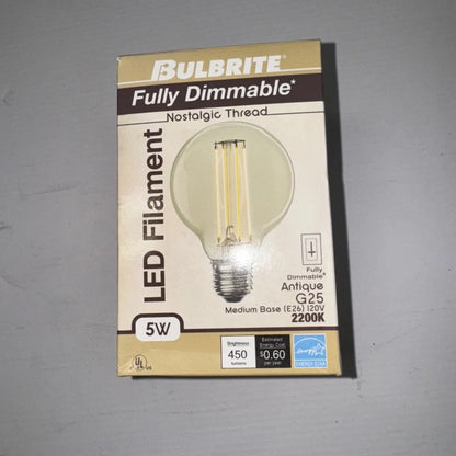 Bulbrite fully dimmable 5W LED filament antique G25 bulb