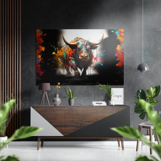 Vibrant Bull Art on Brushed Aluminium Dibond | Insigneart USA | vintageantiquesgifts.com