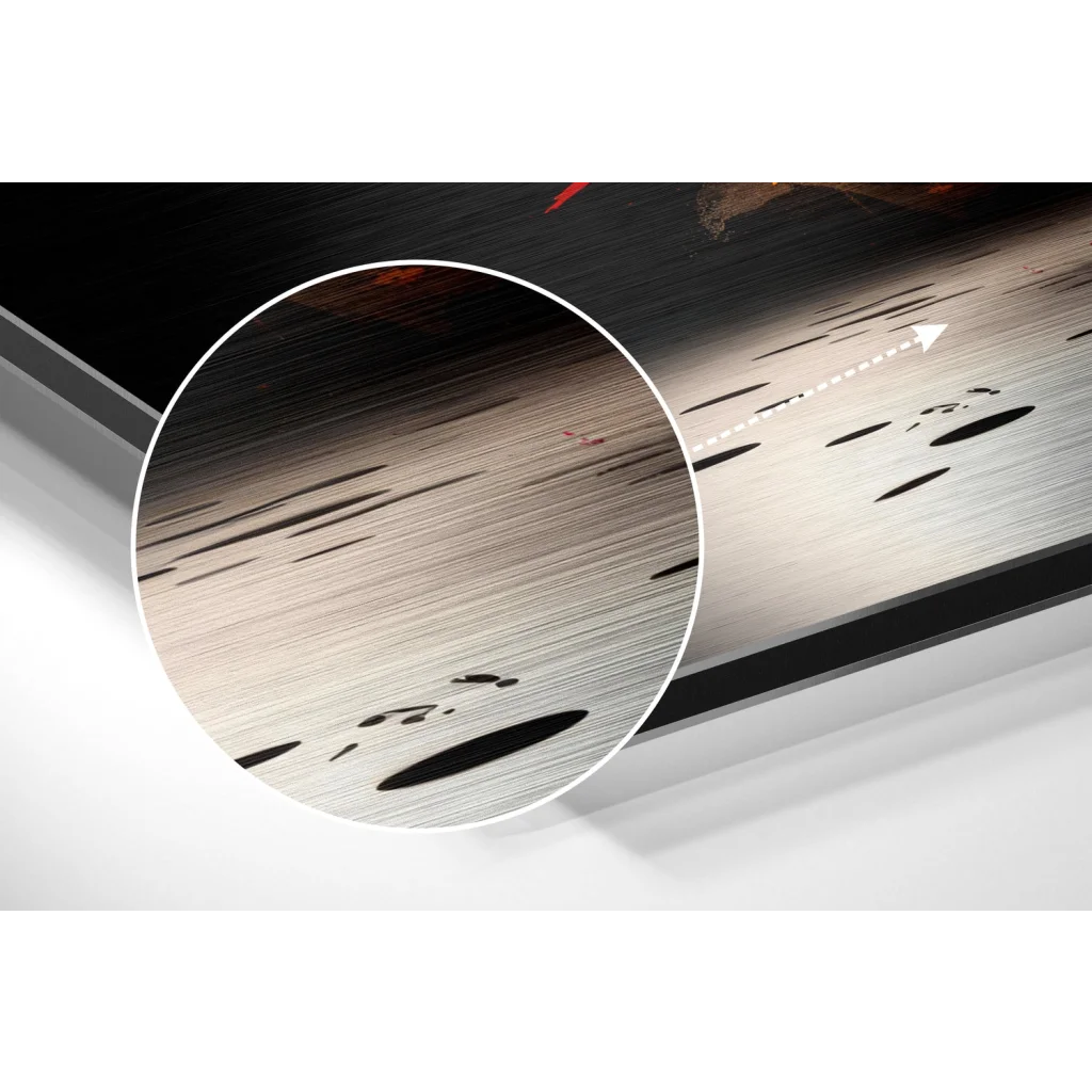 Fiery bull art on brushed aluminium dibond with silver metallic surface