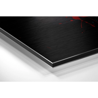 Stunning Bull Art on Brushed Aluminium Dibond with Red Splatter | Glass Wall Art Print | vintageantiquesgifts.com