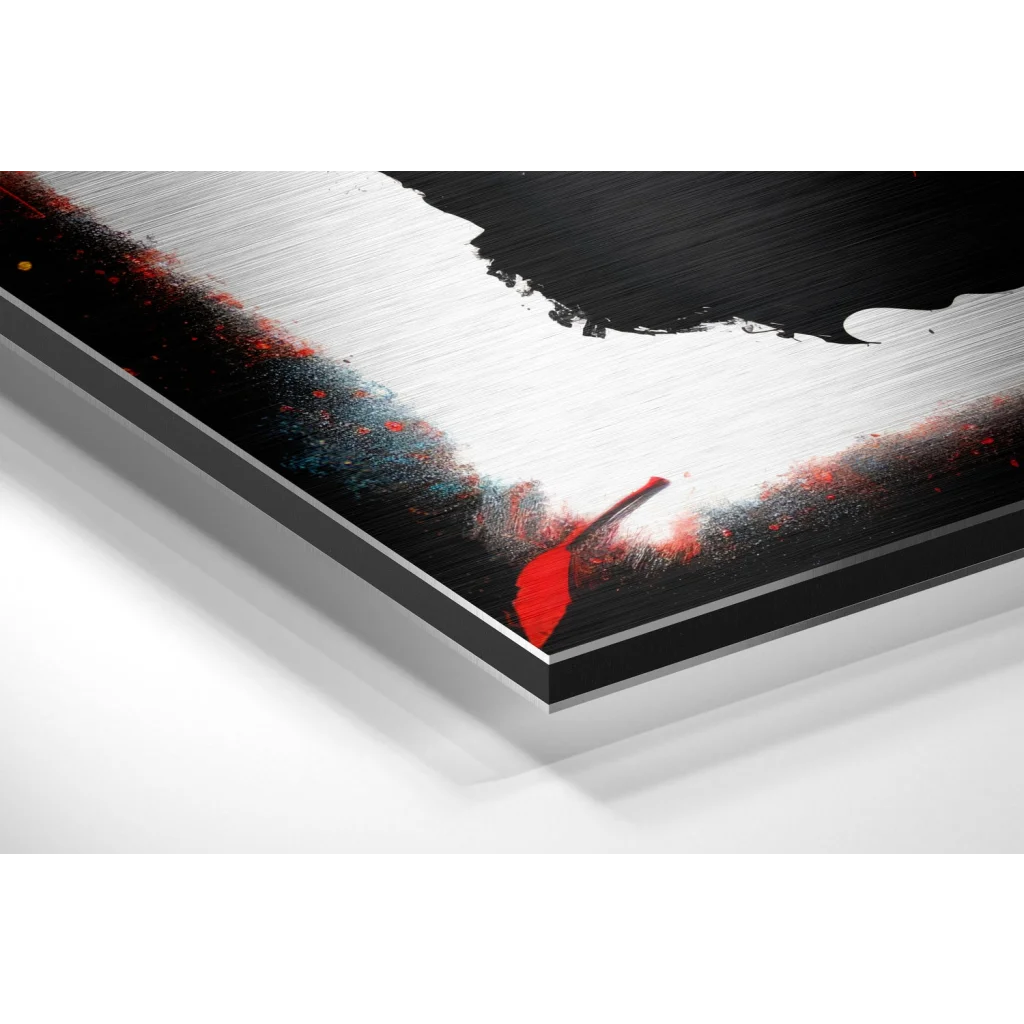 Glass Wall Art Bull brushed aluminium dibond wall art with bold red accents