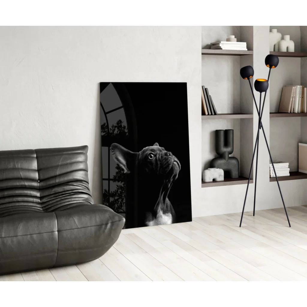 Black and white French bulldog wall art canvas print