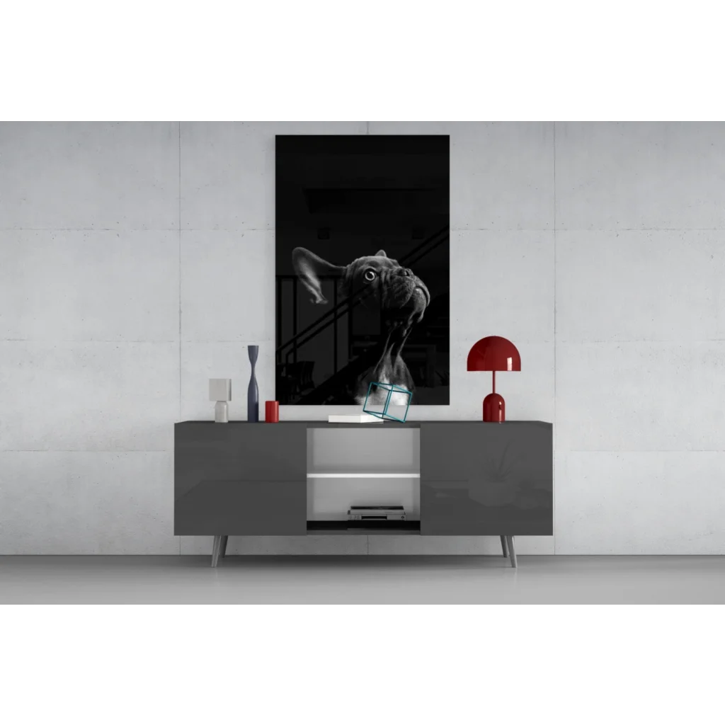 Black and white French bulldog portrait canvas wall art