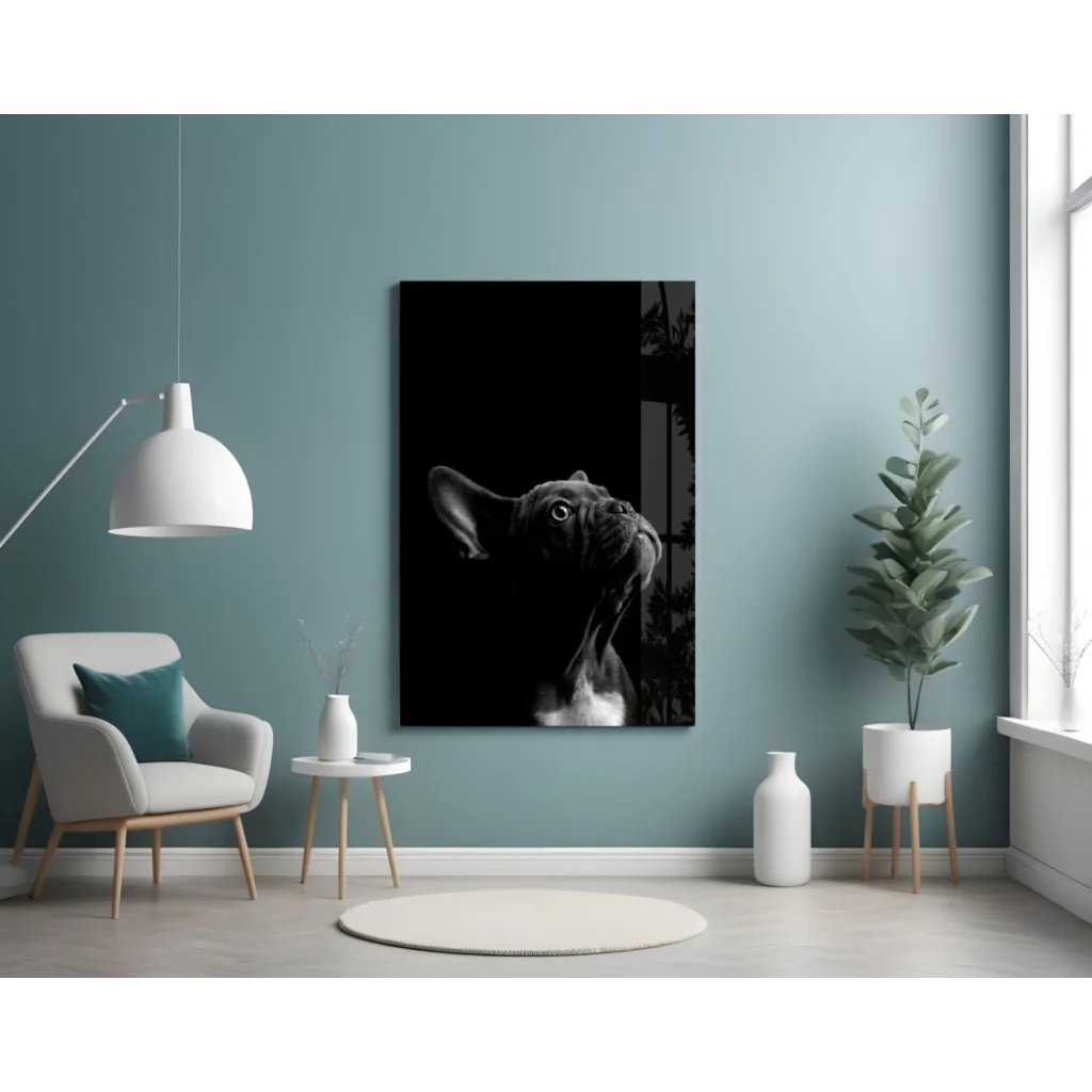 Black and white French bulldog profile canvas wall art