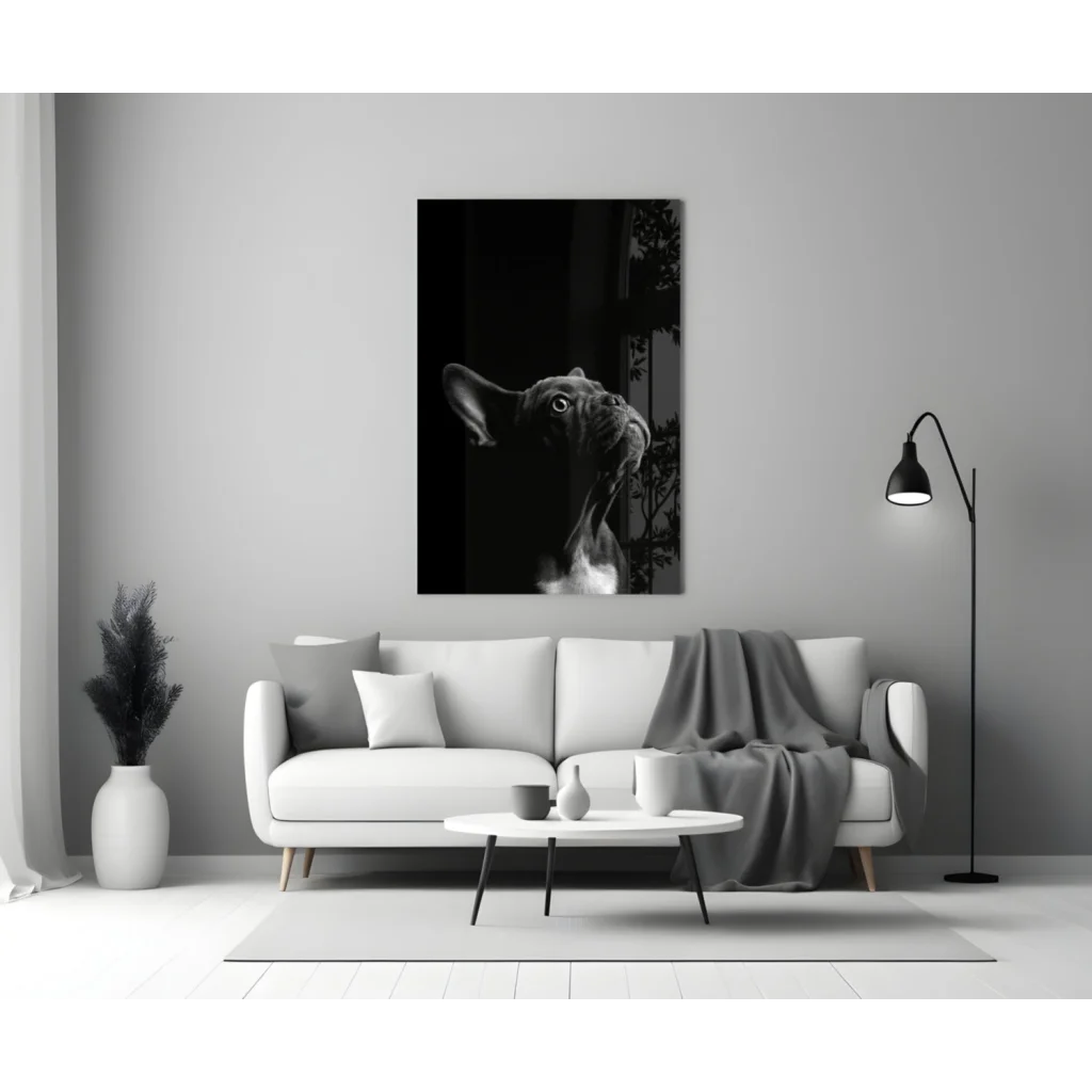 Black and white French bulldog canvas wall art print