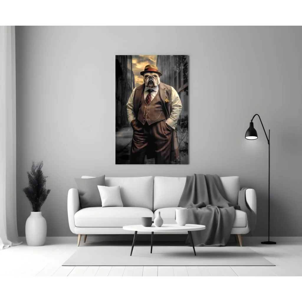 Dapper Bulldog in Fedora Canvas Wall Art Print | Modern Wall Art Decor | vintageantiquesgifts.com