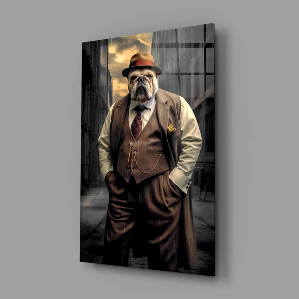 Dapper Bulldog in Fedora Canvas Wall Art Print | Glass Wall Art Print | vintageantiquesgifts.com