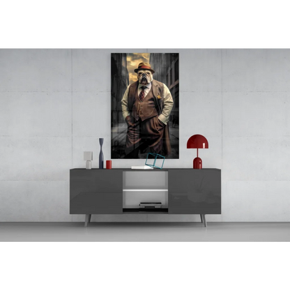 Dapper Bulldog in Fedora canvas wall art print with vintage hat and vest