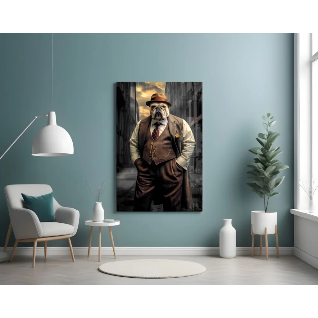 Dapper Bulldog in Fedora Canvas Wall Art Print | Contemporary Home Wall Art | vintageantiquesgifts.com