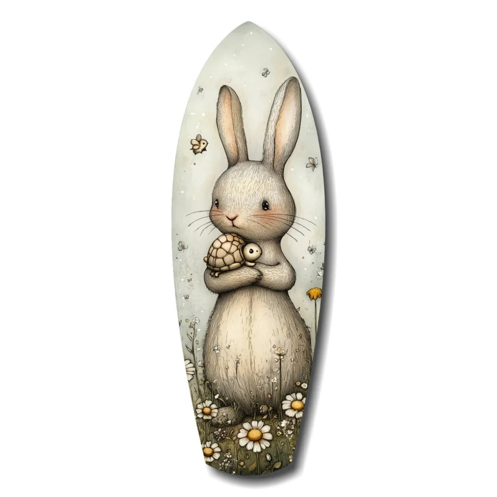 Bunny floral tempered glass art with surfboard design in cream and brown