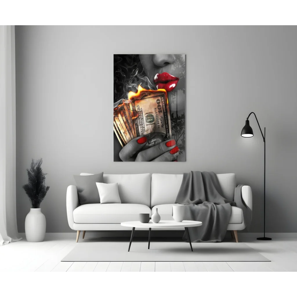 Bold Red Lips Smoke Glass Wall Art Canvas Print | Modern Wall Art Decor | vintageantiquesgifts.com