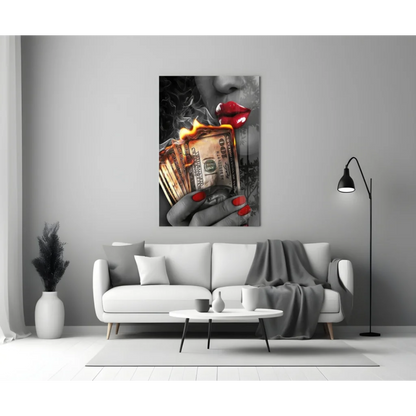 Bold Red Lips Smoke Glass Wall Art Canvas Print | Modern Wall Art Decor | vintageantiquesgifts.com