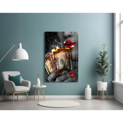 Bold Red Lips Smoke Glass Wall Art Canvas Print | Contemporary Home Wall Art | vintageantiquesgifts.com