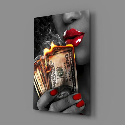 Bold Red Lips Smoke Glass Wall Art Canvas Print | Glass Wall Art Print | vintageantiquesgifts.com