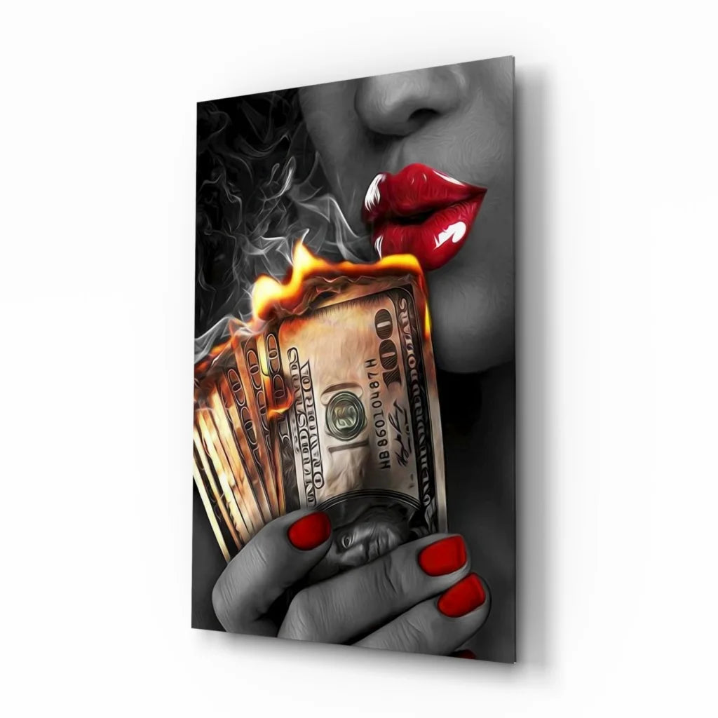 Bold Red Lips Smoke Glass Wall Art Canvas Print | Insigneart USA | vintageantiquesgifts.com