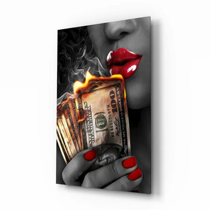 Bold Red Lips Smoke Glass Wall Art Canvas Print | Insigneart USA | vintageantiquesgifts.com