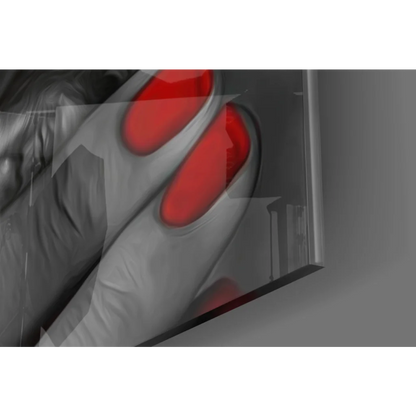 Bold red lips smoke glass wall art with glossy red-tipped nails