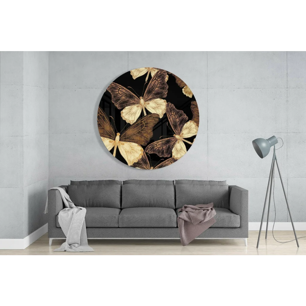 Stunning butterfly tempered glass art in vibrant gold and brown colors