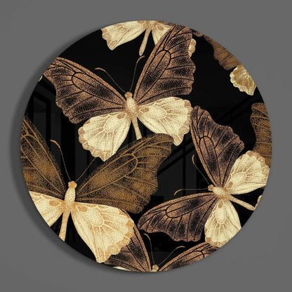 Stunning butterfly tempered glass art with gold butterflies on black